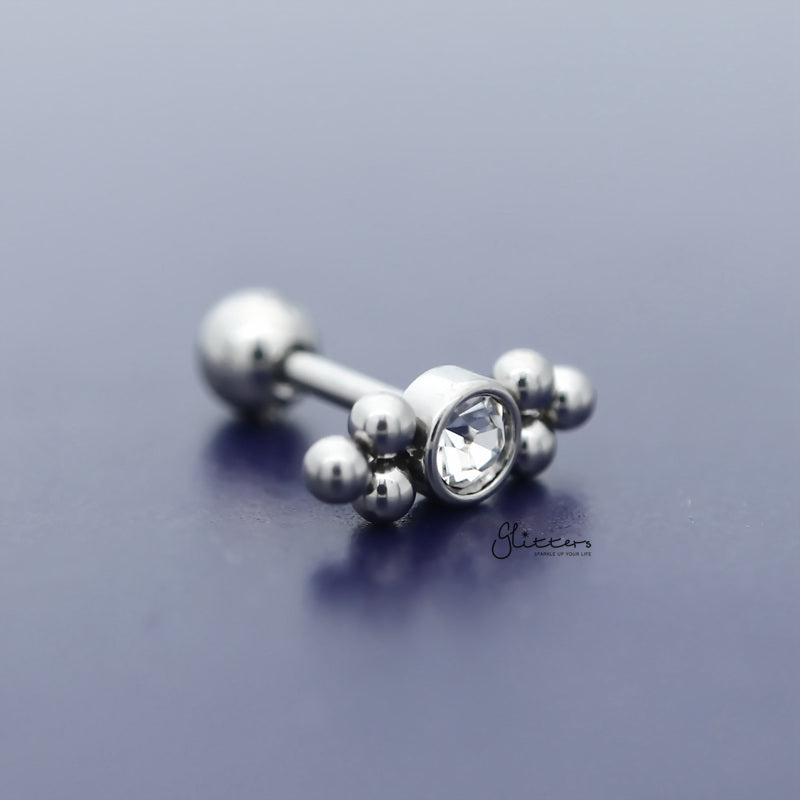Clear Crystal with Balls Triangle Sides Tragus Cartilage Barbell Stud - Silver-Body Piercing Jewellery, Cartilage, Crystal, Jewellery, Tragus, Women's Earrings, Women's Jewellery-TG0127-S-3_800-Glitters