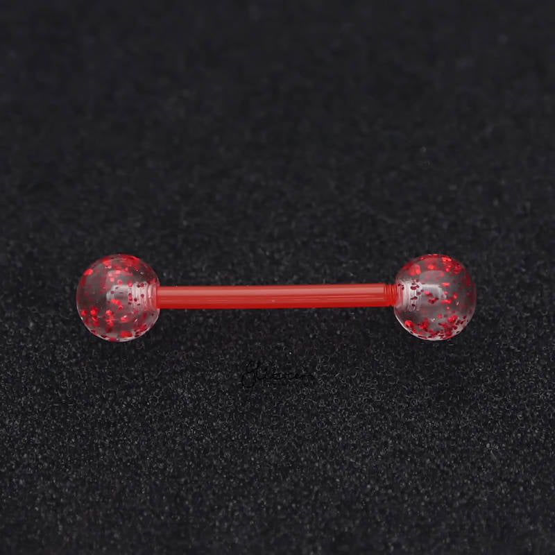 Glitters Acrylic Balls Flexible PTFE Tongue Barbell - Red-Body Piercing Jewellery, Retainer, Tongue Bar-TR0037-R-2_800-Glitters