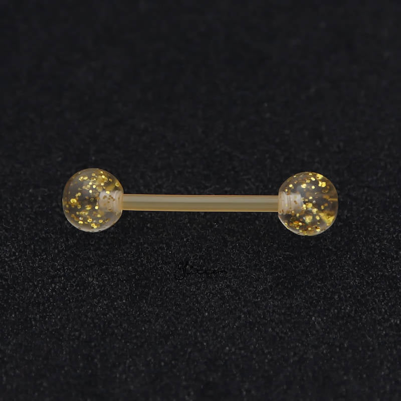 Glitters Acrylic Balls Flexible PTFE Tongue Barbell - Yellow-Body Piercing Jewellery, Retainer, Tongue Bar-TR0037-Y-2_800-Glitters