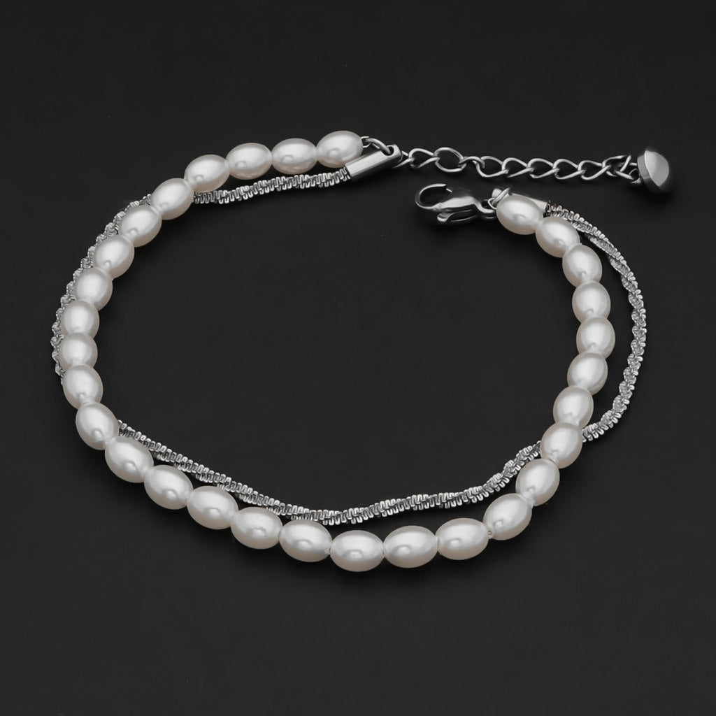Double Layered Women's Bracelet - Silver-Bracelets, Jewellery, New, Stainless Steel, Stainless Steel Bracelet, Women's Bracelet, Women's Jewellery-WB0005-S2_1-Glitters