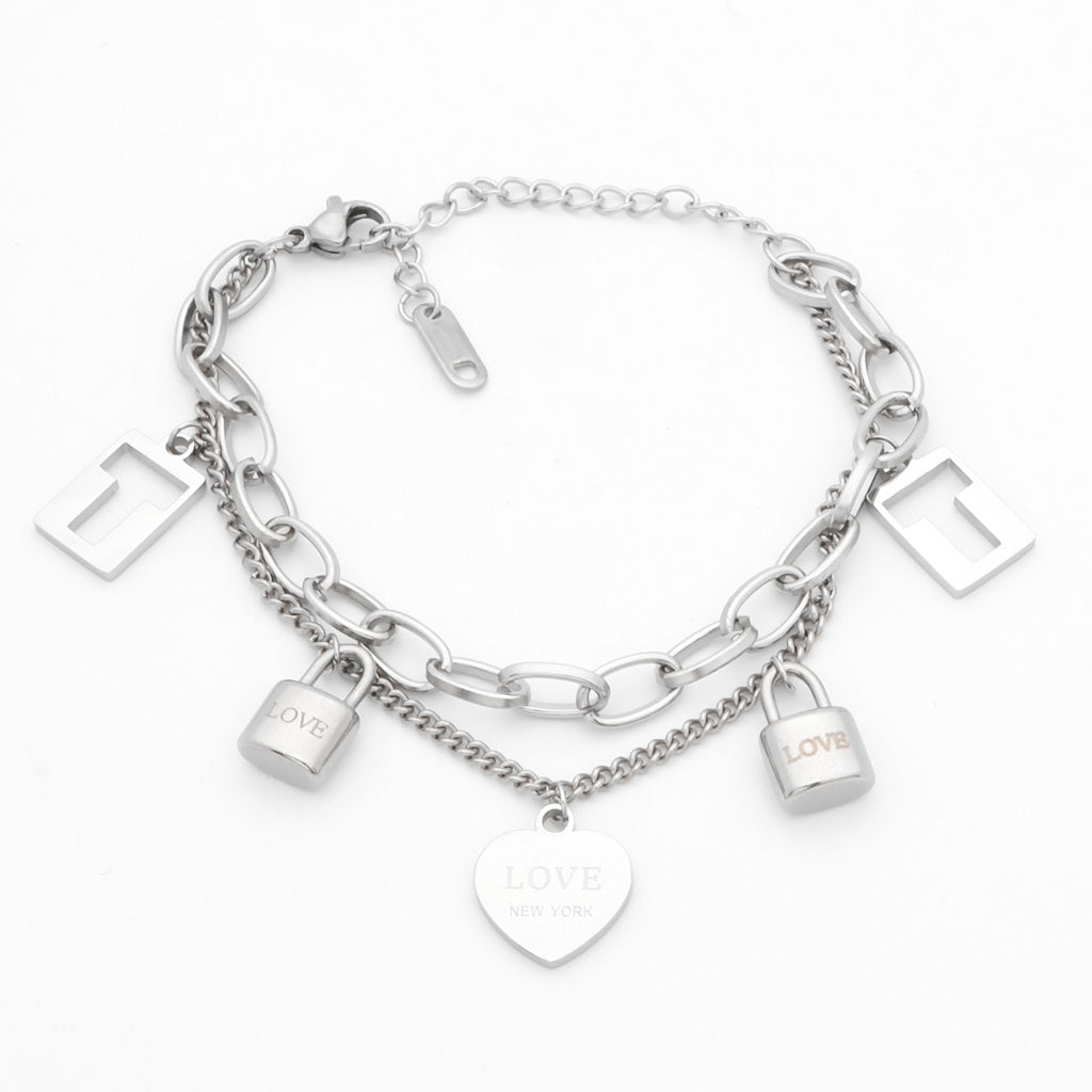 Stainless Steel Women's Bracelet with 5 Charms - Silver-Bracelets, Jewellery, New, Stainless Steel, Stainless Steel Bracelet, Women's Bracelet, Women's Jewellery-WB0011-S1_1-Glitters