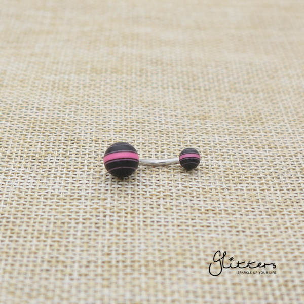14 Gauge Acrylic Multi Color Strips Balls Belly Button Ring - Pink/Black-Belly Ring, Body Piercing Jewellery, Sale-bj0062-strip07-Glitters