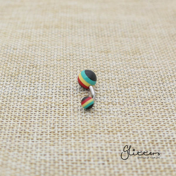 14 Gauge Acrylic Multi Color Strips Balls Belly Button Ring - Rasta-Belly Ring, Body Piercing Jewellery, Sale-bj0062-strip30-Glitters