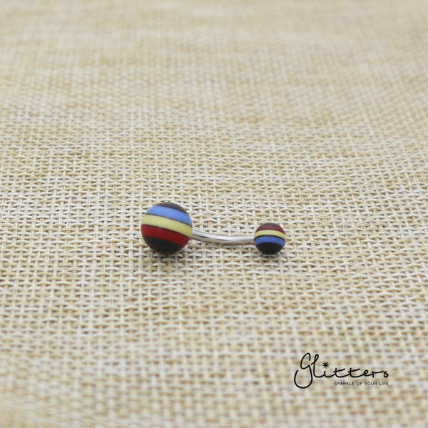 14 Gauge Acrylic Multi Color Strips Balls Belly Button Ring-Belly Ring, Body Piercing Jewellery, Sale-bj0062-strip34-Glitters