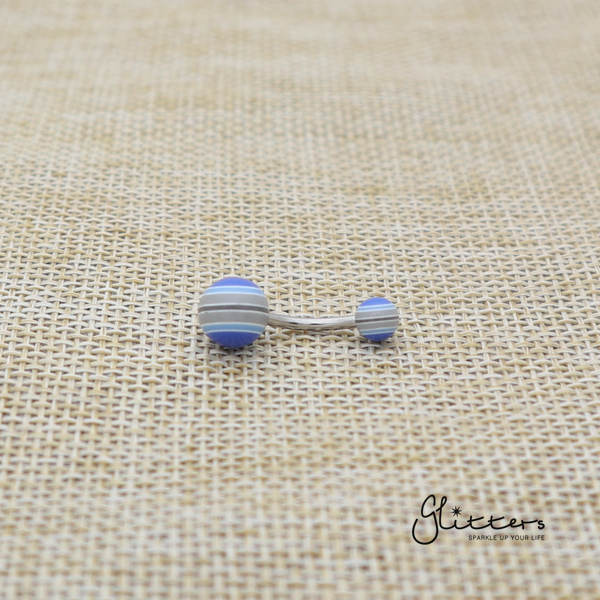 14 Gauge Acrylic Multi Color Strips Balls Belly Button Ring - Blue-Belly Ring, Body Piercing Jewellery, Sale-bj0062-strip46-Glitters