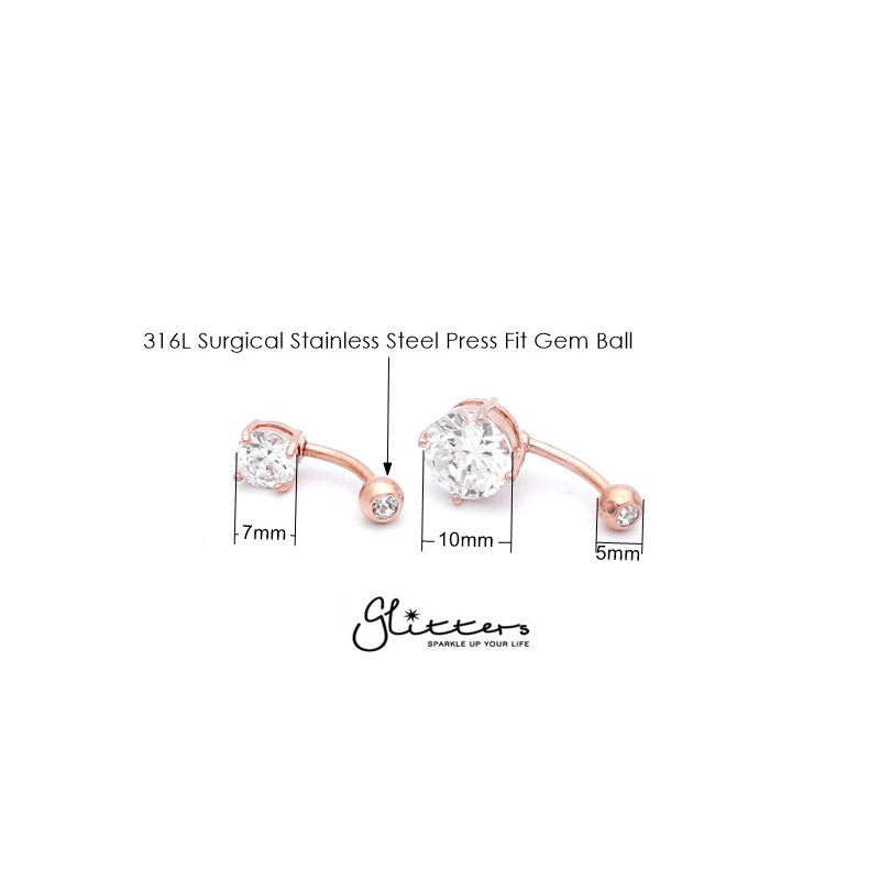 Double Gemmed Solitaire Round CZ Prong Set Belly Button Ring - Rose Gold-Belly Ring, Body Piercing Jewellery, Cubic Zirconia-bj0288-rg_New-Glitters