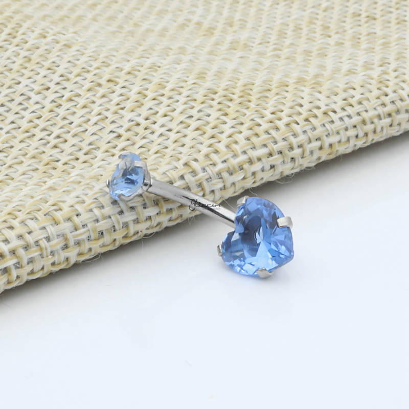 Heart Shape C.Z Belly Button Ring - Blue-Belly Ring, Body Piercing Jewellery, Cubic Zirconia-bj0348-B_2__800-Glitters