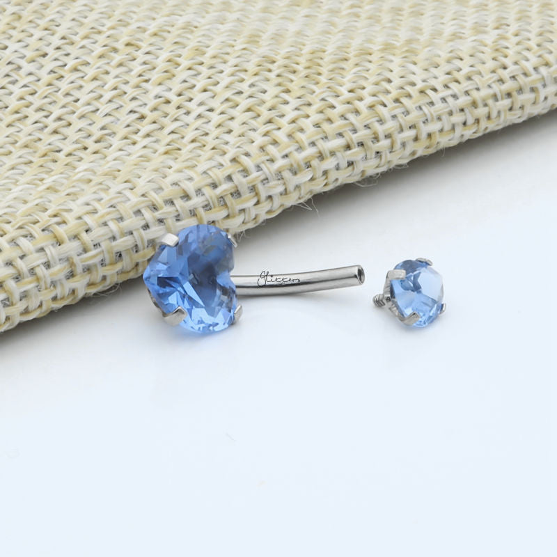 Heart Shape C.Z Belly Button Ring - Blue-Belly Ring, Body Piercing Jewellery, Cubic Zirconia-bj0348-B_3__800-Glitters