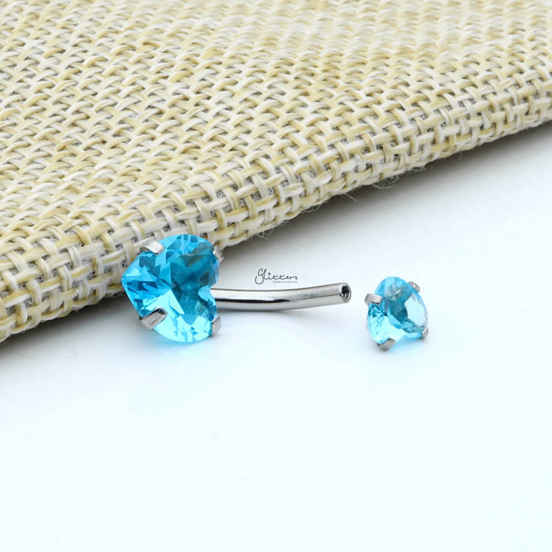 Heart Shape C.Z Belly Button Ring - Aqua-Belly Ring, Body Piercing Jewellery, Cubic Zirconia-bj0348-q_3__800-Glitters