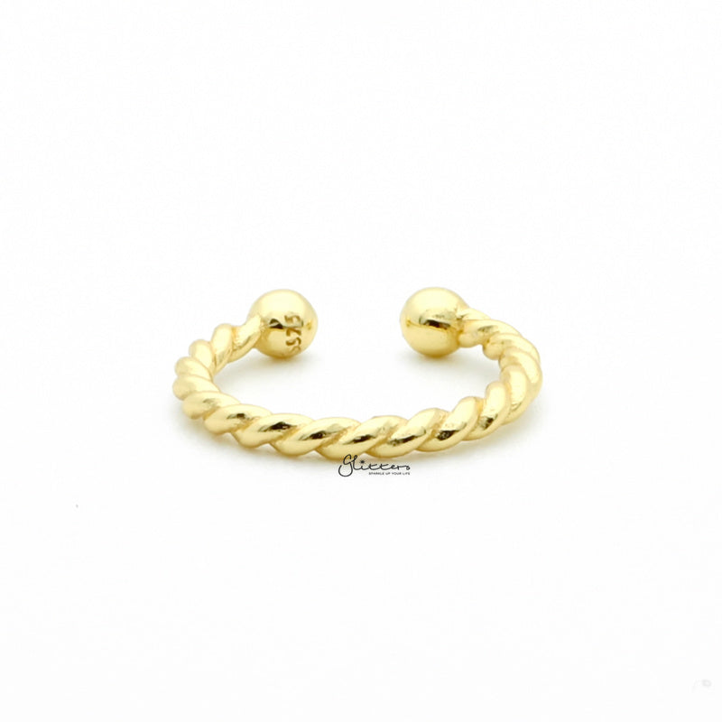 Non Pierced Sterling Silver Twisted Rope Conch Ear Cuff - Gold-Body Piercing Jewellery, Conch Earrings, Ear Cuffs, earrings, Jewellery, Non-Pierced, Septum Ring, Women's Earrings, Women's Jewellery-ec0110-g1_1-Glitters