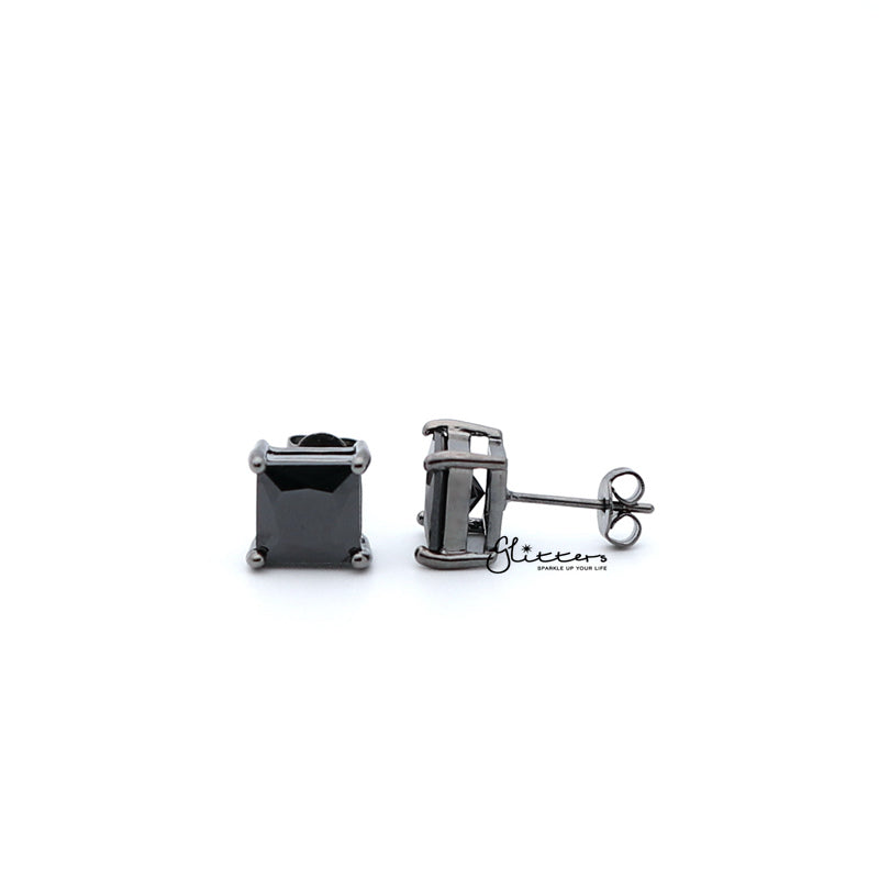 Titanium Plated with Black Square Cubic Zirconia Stud Earrings-Cubic Zirconia, earrings, Hip Hop Earrings, Iced Out, Jewellery, Men's Earrings, Men's Jewellery, Stud Earrings, Women's Earrings, Women's Jewellery-er0007-K-800-Glitters