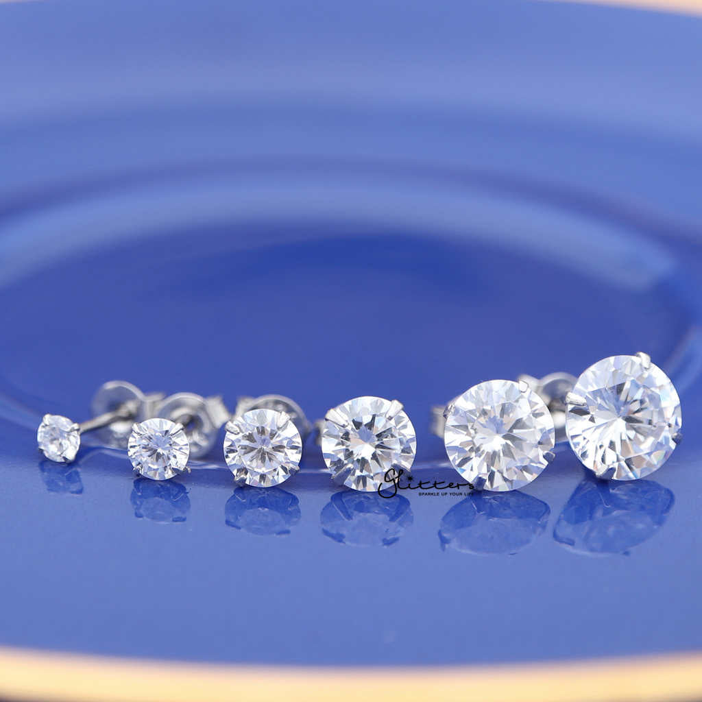 925 Sterling Silver Martini Stud Earring with Round Cubic Zirconia-3mm | 4mm | 5mm | 6mm | 7mm | 8mm-Cubic Zirconia, earrings, Jewellery, Men's Earrings, Men's Jewellery, Stud Earrings, Women's Earrings, Women's Jewellery-er0013-26_1000-02-Glitters