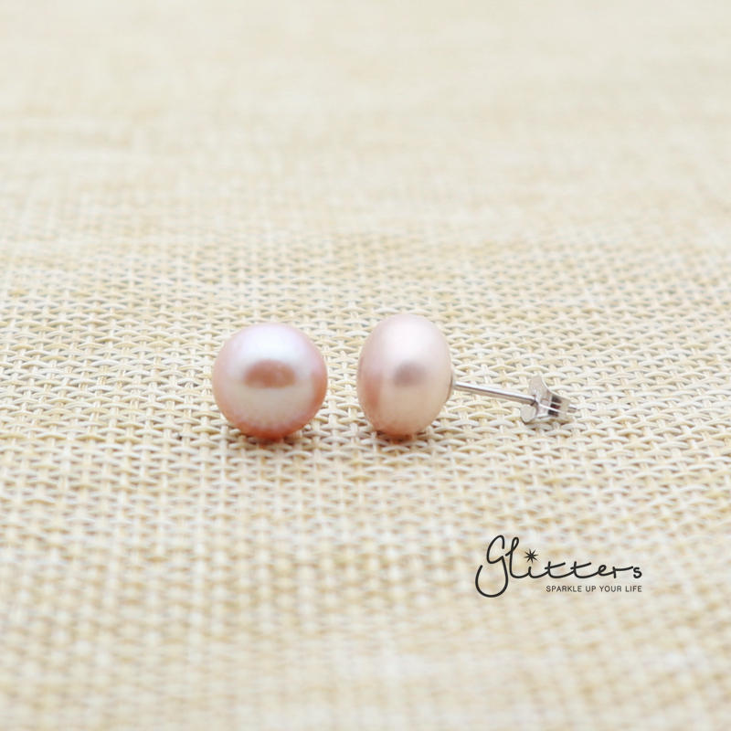 Light Purple Cultured Freshwater Pearl with Sterling Silver Post Women's Stud Earrings-6mm | 7mm | 8mm | 9mm-earrings, Freshwater Pearl, Jewellery, Sterling Silver Post, Stud Earrings, Women's Earrings-er0022-purple-3-Glitters