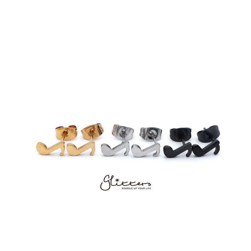 Stainless Steel Music Note Quaver Stud Earrings-Silver | Gold | Black-earrings, Jewellery, Men's Earrings, Men's Jewellery, Stainless Steel, Stud Earrings, Women's Earrings, Women's Jewellery-er1435-0-Glitters