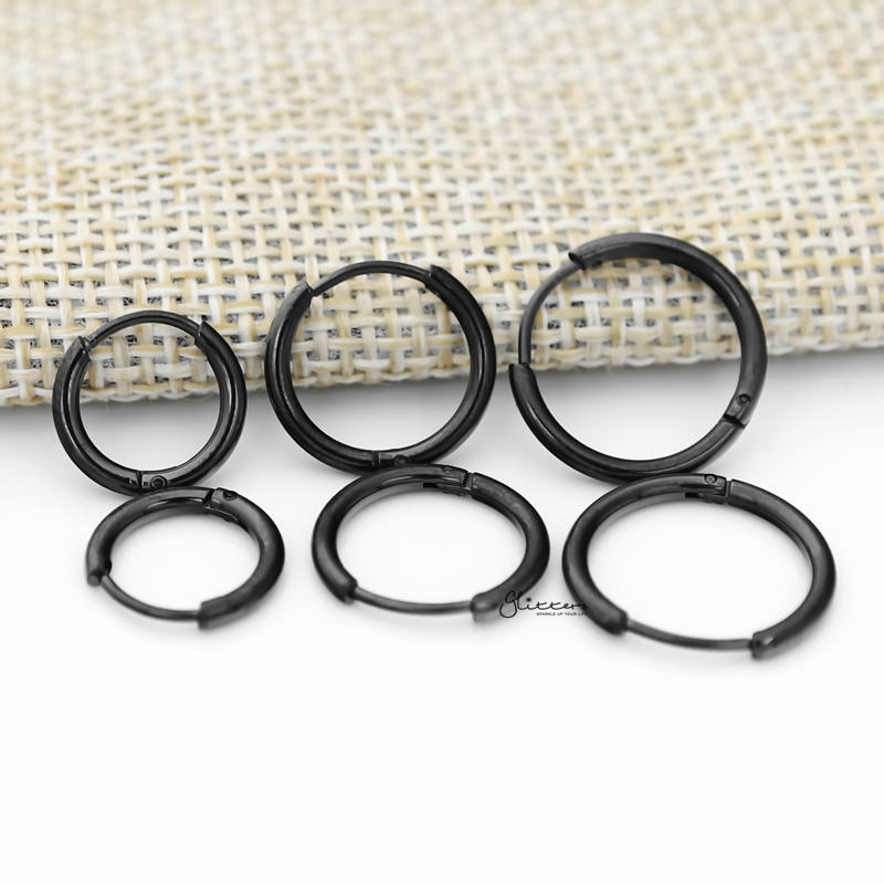 Stainless Steel Round Huggie Hoop Earrings - Black-earrings, Hoop Earrings, Huggie Earrings, Jewellery, Men's Earrings, Men's Jewellery, Stainless Steel, Women's Earrings, Women's Jewellery-er1474-k-a_1-Glitters