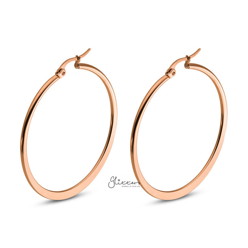 Stainless Steel Plain Flat Hoop Earrings - Rose Gold-earrings, Hoop Earrings, Huggie Earrings, Jewellery, Stainless Steel, Women's Earrings, Women's Jewellery-er1546-rg_800-Glitters