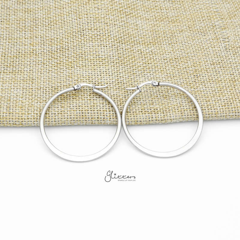 Stainless Steel Plain Flat Hoop Earrings - Silver-earrings, Hoop Earrings, Huggie Earrings, Jewellery, Stainless Steel, Women's Earrings, Women's Jewellery-er1546-s40_800-Glitters