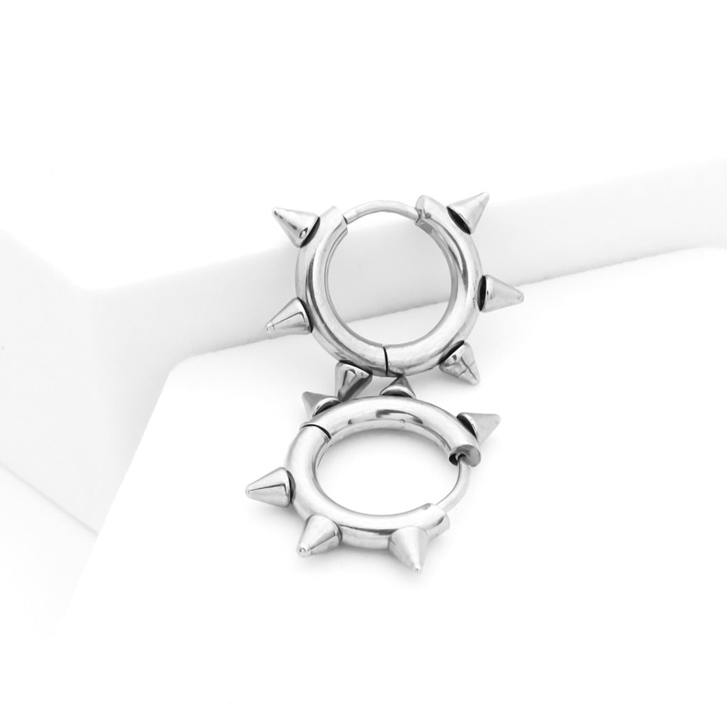 Stainless Steel Spikes Huggie Hoop Earrings-earrings, Hoop Earrings, Huggie Earrings, Jewellery, Men's Earrings, Men's Jewellery, Stainless Steel, Women's Earrings-er1565-s_1-Glitters