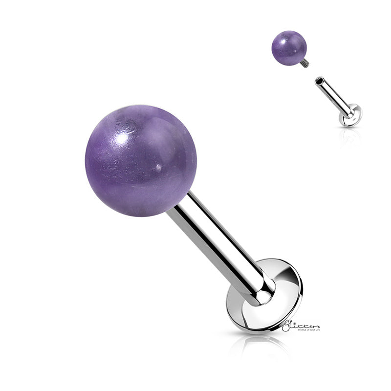 Amethyst Stone Internally Threaded Flat Back Stud-Body Piercing Jewellery, Cartilage, Labret, Monroe, Tragus-lb0016purple-Glitters