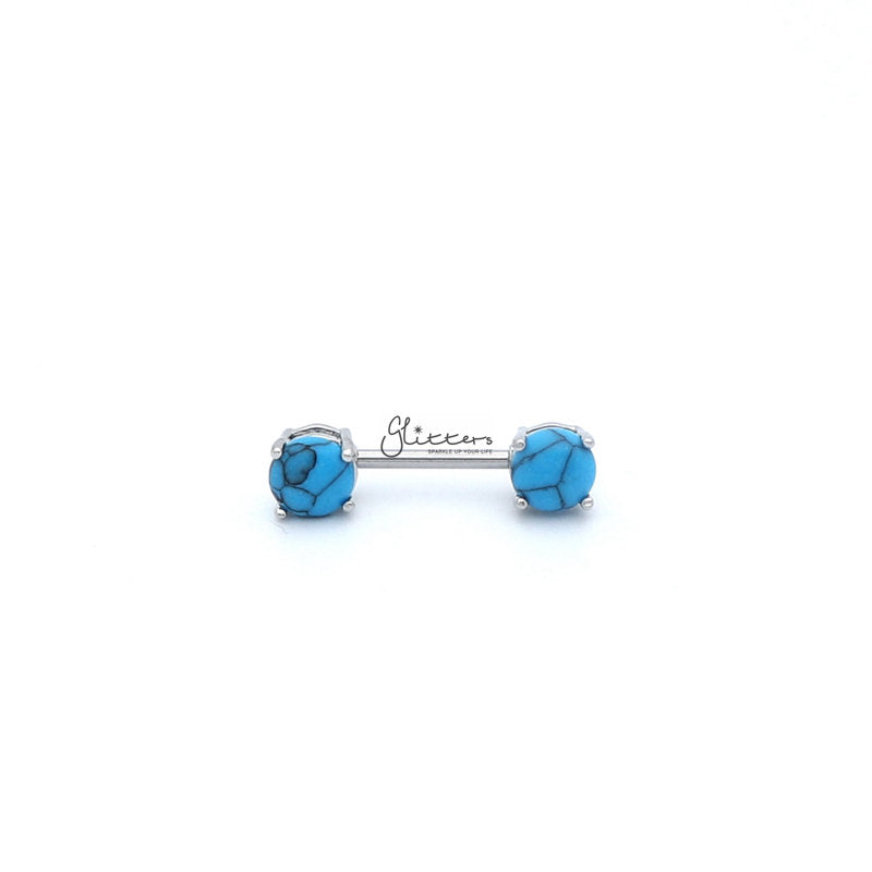 316L Surgical Steel Nipple Bar Rings with Turquoise Stone Prong Set Ends-Body Piercing Jewellery, Nipple Barbell-nb00-1-Glitters