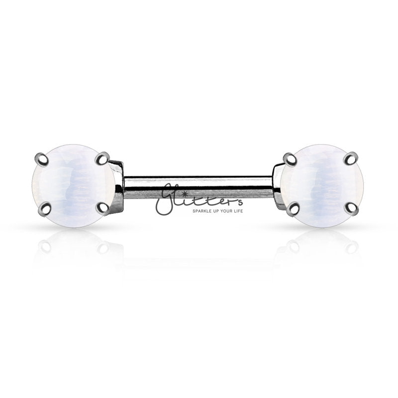 316L Surgical Steel Nipple Bar Rings with Argenon Stone Prong Set Ends-Body Piercing Jewellery, Nipple Barbell-nb00-4-Glitters