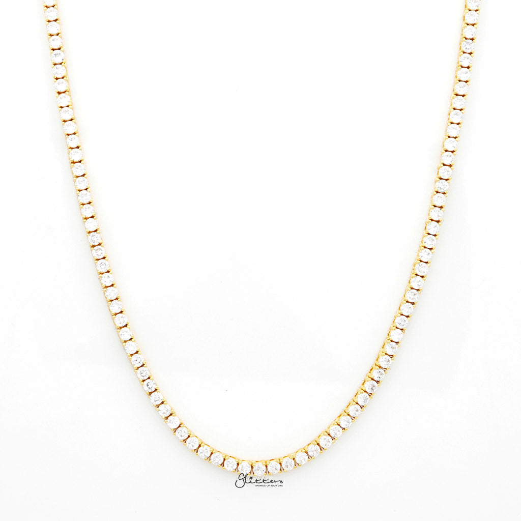 3mm Round Cut C.Z Tennis Necklace-Chain Necklaces, Cubic Zirconia, Hip Hop, Hip Hop Chains, Iced Out, Jewellery, Men's Chain, Men's Jewellery, Men's Necklace, Necklaces, Pendant Chain, Women's Jewellery-nk1038-g1_1-Glitters
