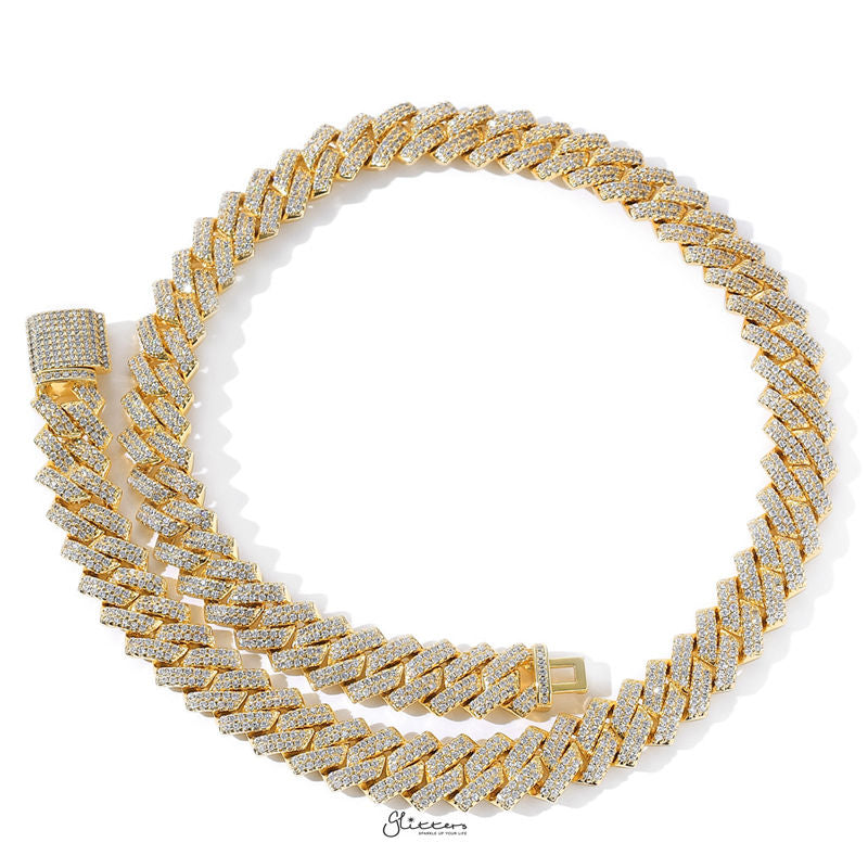 14mm Iced Out CZ Paved Miami Cuban Chain - Gold-Chain Necklaces, Hip Hop, Hip Hop Chains, Iced Out, Jewellery, Men's Chain, Men's Jewellery, Men's Necklace, Necklaces, Women's Jewellery-nk1042g1-800-Glitters