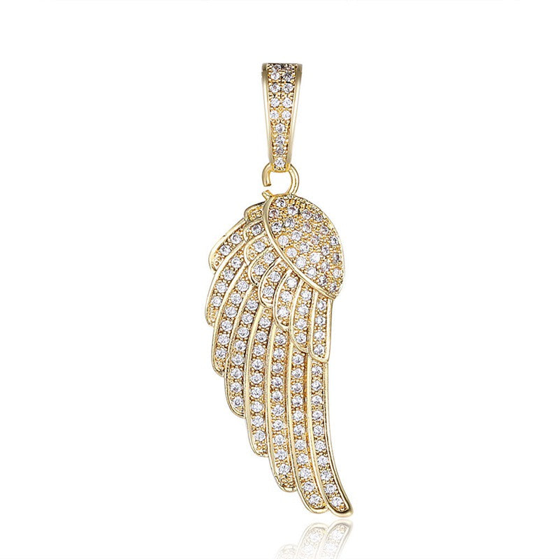 Iced Out Angel Wing Pendant - Gold-Hip Hop, Hip Hop Pendant, Iced Out, Jewellery, Men's Necklace, Necklaces, Pendants, Women's Jewellery, Women's Necklace-nk1058-g-800-Glitters