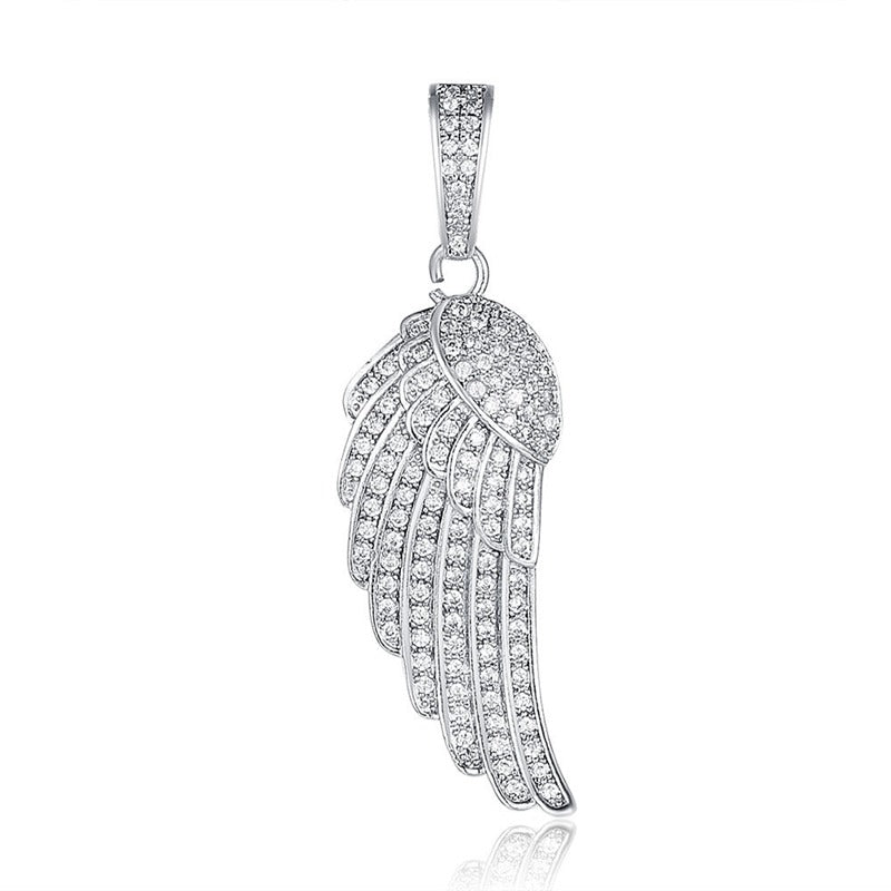 Iced Out Angel Wing Pendant - Silver-Hip Hop, Hip Hop Pendant, Iced Out, Jewellery, Men's Necklace, Necklaces, Pendants, Women's Jewellery, Women's Necklace-nk1058-s-800-Glitters