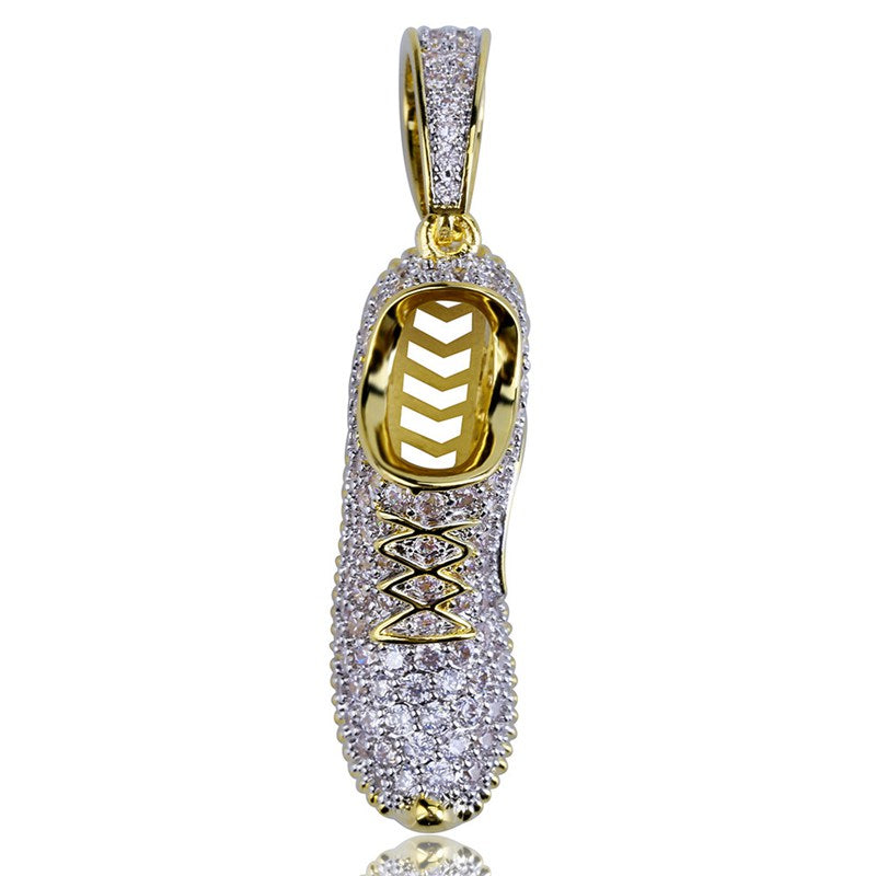 Iced Out Running Shoe Pendant - Gold-Hip Hop, Hip Hop Pendant, Iced Out, Jewellery, Men's Necklace, Necklaces, Pendants, Women's Jewellery, Women's Necklace-nk1063-1-800-Glitters
