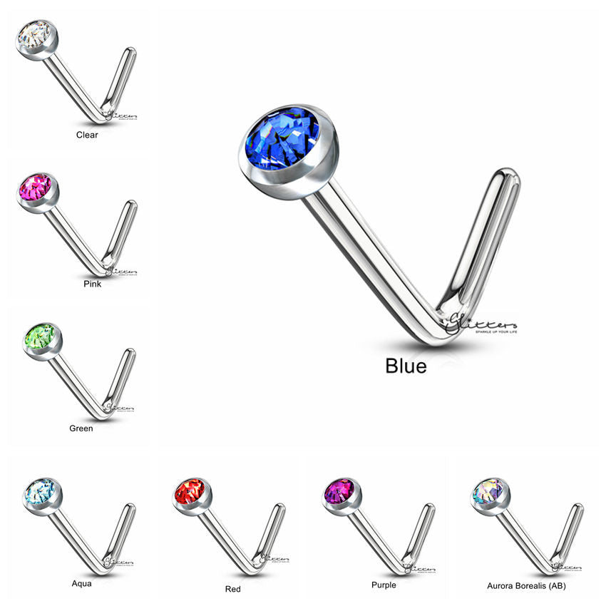 20 Gauge 316L Surgical Steel L Bend Nose Stud Ring with Press Fit C.Z.-Body Piercing Jewellery, L Bend, Nose Piercing Jewellery, nose pin, Nose Studs-ns0049-all-Glitters