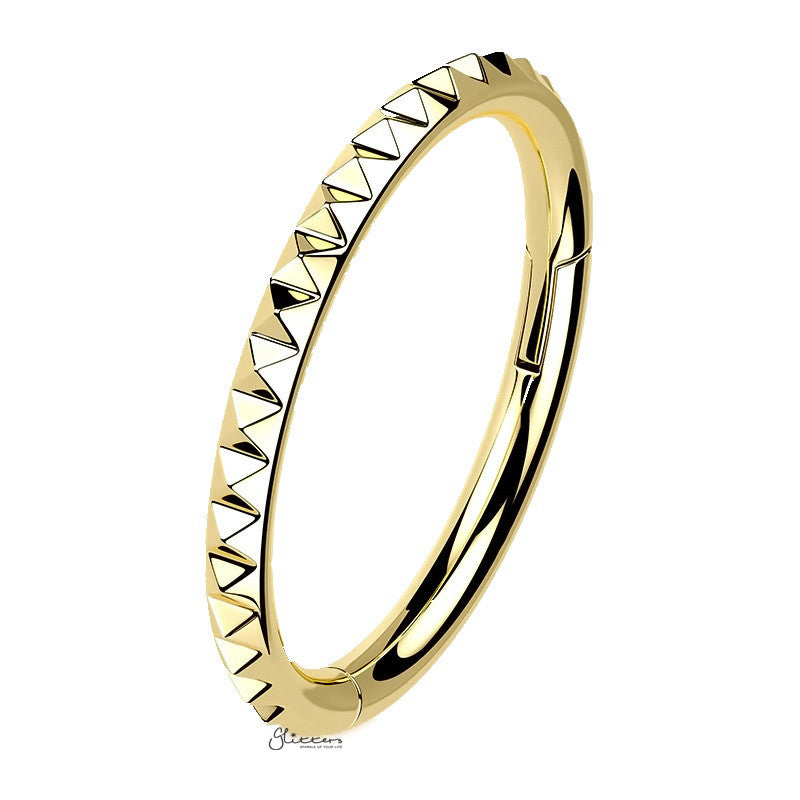 Pyramid Laser Cuts Line Titanium Hinged Segment Hoop Ring - Gold-Body Piercing Jewellery, Cartilage, Daith, G23 Titanium, Septum Ring-ns0126-g1_800-Glitters