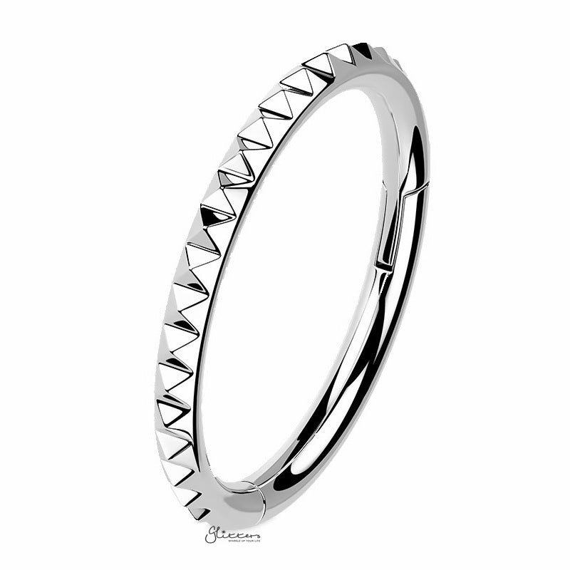 Pyramid Laser Cuts Line Titanium Hinged Segment Hoop Ring - Silver-Body Piercing Jewellery, Cartilage, Daith, G23 Titanium, Septum Ring-ns0126-s1_800-Glitters