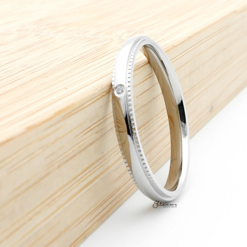 Stainless Steel CZ Inlay Band Ring - Silver-Cubic Zirconia, Jewellery, Rings, Stainless Steel, Stainless Steel Rings, Women's Jewellery, Women's Rings-rg0148_2__1-Glitters