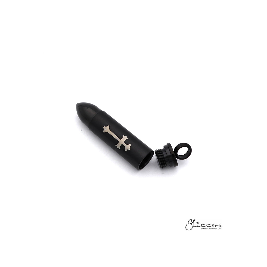 Stainless Steel Openable Bullet Pendant with Cross Pattern - Keepsake | Memorial-Jewellery, Men's Jewellery, Men's Necklace, Necklaces, Pendants, Stainless Steel, Stainless Steel Pendant-sp0246_1000-02-Glitters
