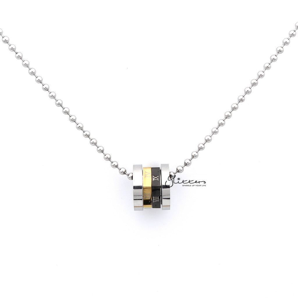 Stainless Steel Three Color Roman Numerals Rotatable Ring Pendant-Jewellery, Men's Jewellery, Men's Necklace, Necklaces, Pendants, Stainless Steel, Stainless Steel Pendant, Women's Jewellery-sp0257_1000-04_d050dec6-9aea-49d7-8a8d-ed29f6f481c4-Glitters