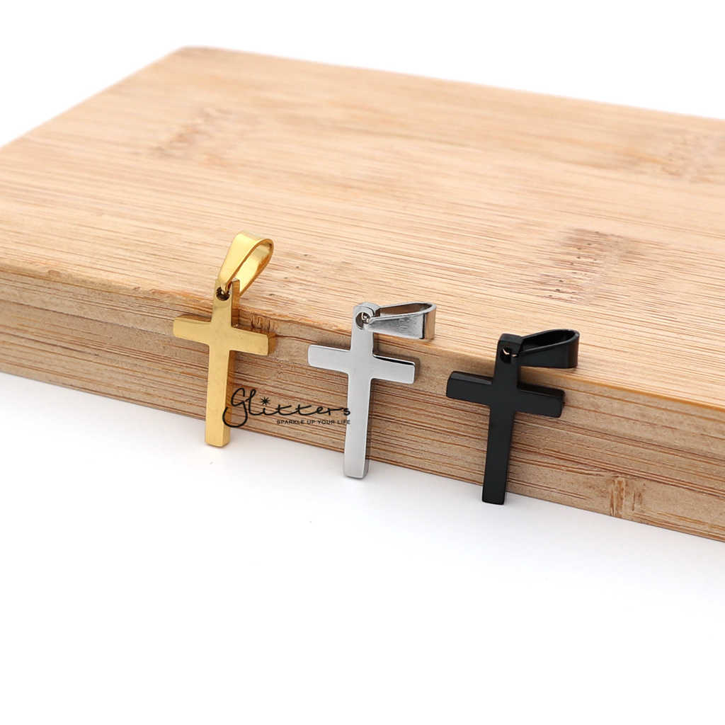 Stainless Steel Plain Small Cross Pendant - Silver | Gold | Black-Jewellery, Men's Jewellery, Men's Necklace, necklace, Necklaces, Pendants, Stainless Steel, Stainless Steel Pendant, Women's Jewellery, Women's Necklace-sp0262_1000-01-Glitters
