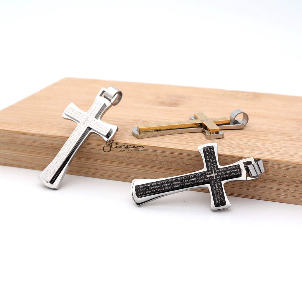 Stainless Steel Double Layer Cross Pendant - Silver | Gold | Black-Jewellery, Men's Jewellery, Men's Necklace, necklace, Necklaces, Pendants, Stainless Steel, Stainless Steel Pendant-sp0264_1000-01-Glitters