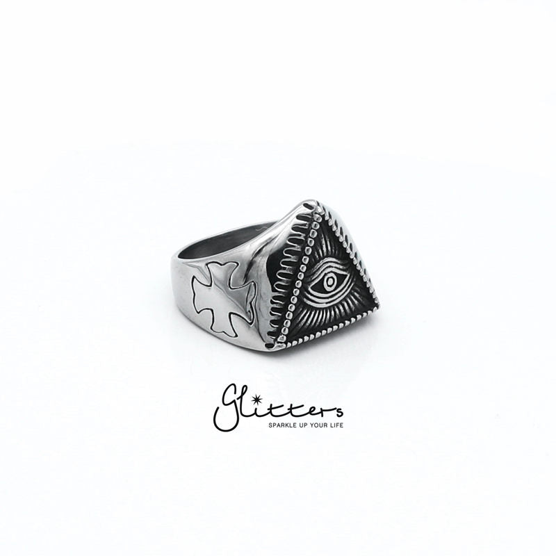Stainless Steel Triangle All Seeing Eye/Eye of Providence Cast Rings-Jewellery, Men's Jewellery, Men's Rings, Rings, Stainless Steel, Stainless Steel Rings-sr0202_3-Glitters