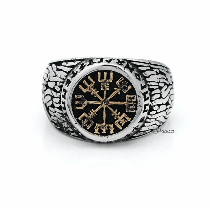 Antique Gold Helm of Awe Symbol Stainless Steel Men's Ring-Jewellery, Men's Jewellery, Men's Rings, Rings, Stainless Steel, Stainless Steel Rings-sr0274_1__1-Glitters