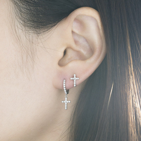 Sterling Silver C.Z Paved Cross Stud Earrings-Cubic Zirconia, earrings, Jewellery, Stud Earrings, Women's Earrings, Women's Jewellery-sse0170-m_600_a6c2feae-9ccc-4b40-a7b2-d84cf56af10d-Glitters