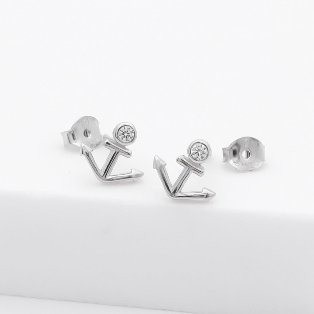 Sterling Silver Anchor Stud Earrings-earrings, Jewellery, Stud Earrings, Women's Earrings, Women's Jewellery-sse0181-3_1-Glitters