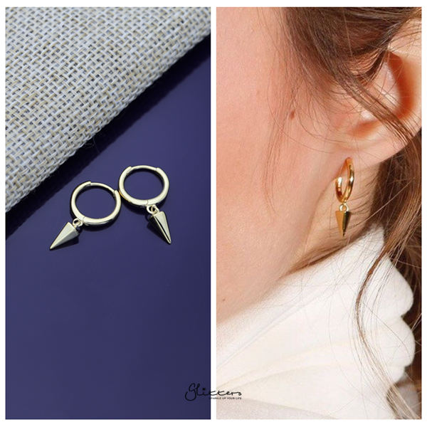 925 Sterling Silver One-Touch Hoop Earrings with Dangle Spike - Gold-earrings, Hoop Earrings, Jewellery, Women's Earrings, Women's Jewellery-sse0391-g-m-Glitters