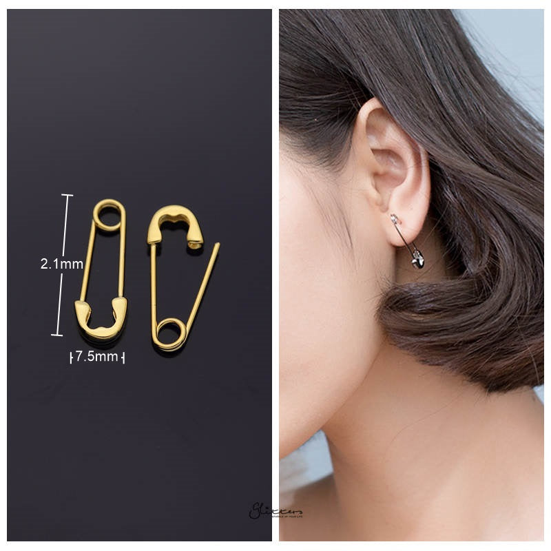 Sterling Silver Safety Pin Earrings - Gold-earrings, Hoop Earrings, Jewellery, Women's Earrings, Women's Jewellery-sse0395-g-2_New-Glitters