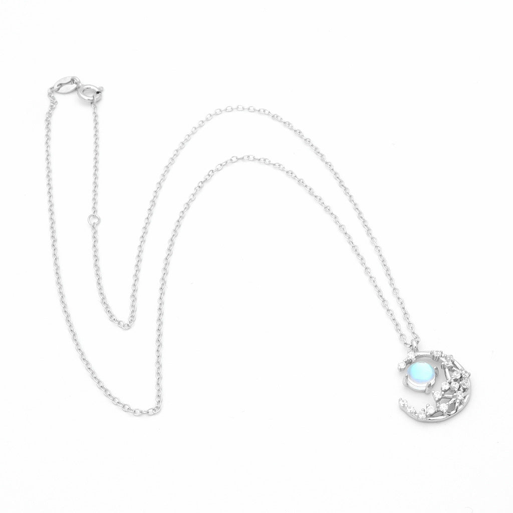 Sterling Silver Crescent Necklace-Cubic Zirconia, Jewellery, Necklaces, New, Sterling Silver Necklaces, Women's Jewellery, Women's Necklace-ssp0175-1_1-Glitters