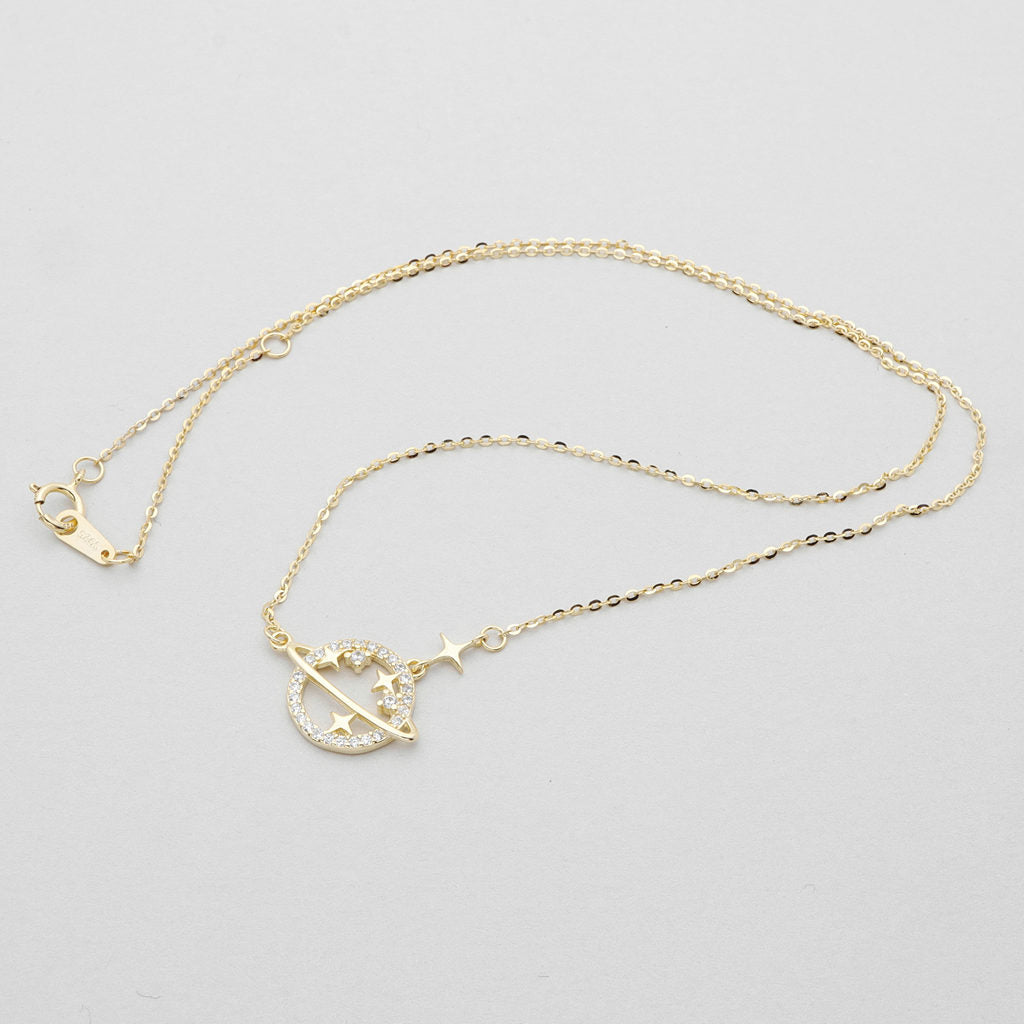 Sterling Silver Planet Necklace-Cubic Zirconia, Jewellery, Necklaces, New, Sterling Silver Necklaces, Women's Jewellery, Women's Necklace-ssp0180-g2_1-Glitters