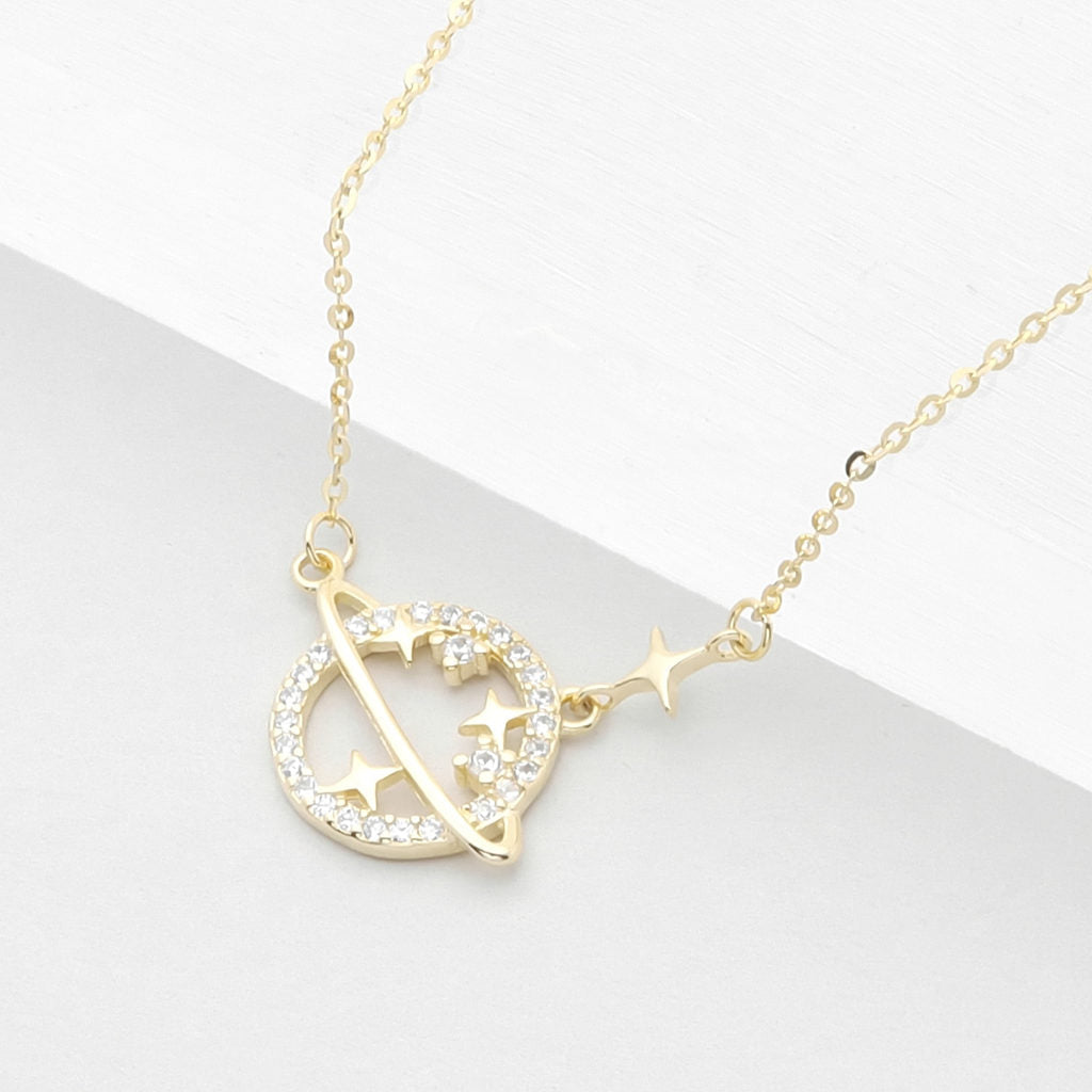 Sterling Silver Planet Necklace-Cubic Zirconia, Jewellery, Necklaces, New, Sterling Silver Necklaces, Women's Jewellery, Women's Necklace-ssp0180-g3_1-Glitters