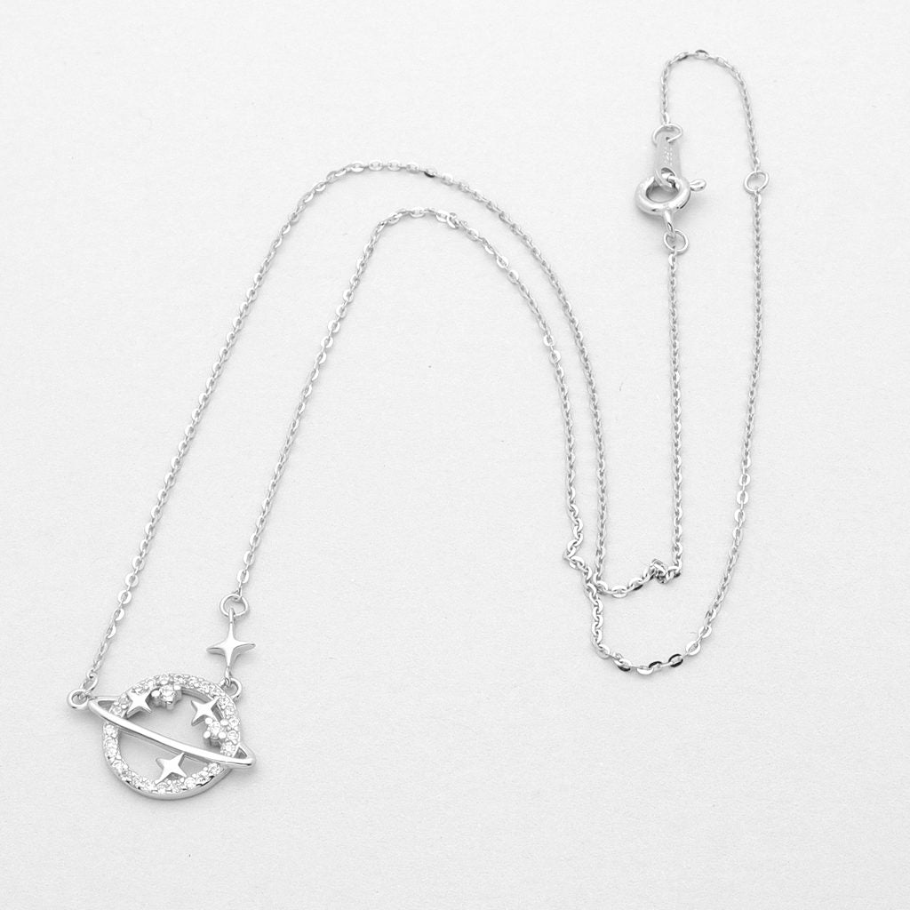 Sterling Silver Planet Necklace-Cubic Zirconia, Jewellery, Necklaces, New, Sterling Silver Necklaces, Women's Jewellery, Women's Necklace-ssp0180-s2_1-Glitters