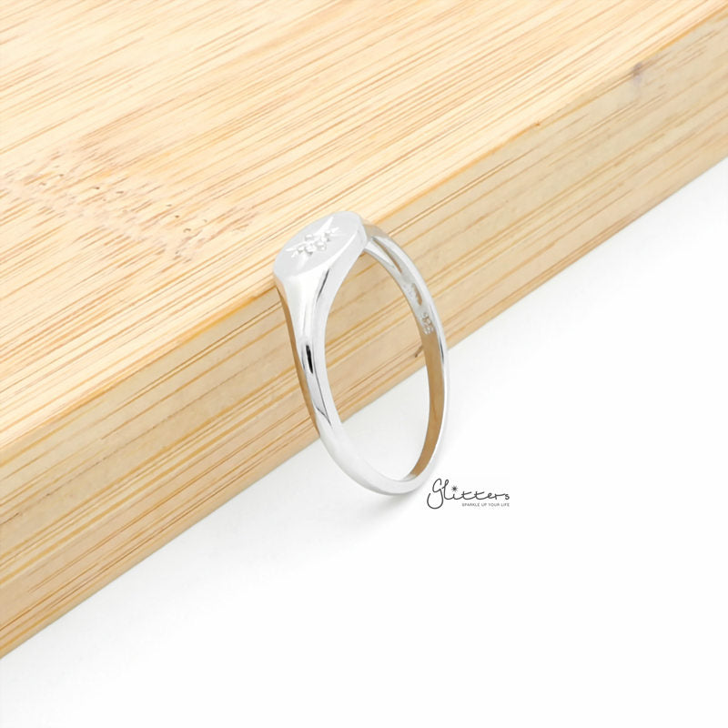 Sterling Silver Oval Signet Ring with C.Z Star Set-Cubic Zirconia, Jewellery, Rings, Sterling Silver Rings, Women's Jewellery, Women's Rings-ssr0052_3__800-Glitters