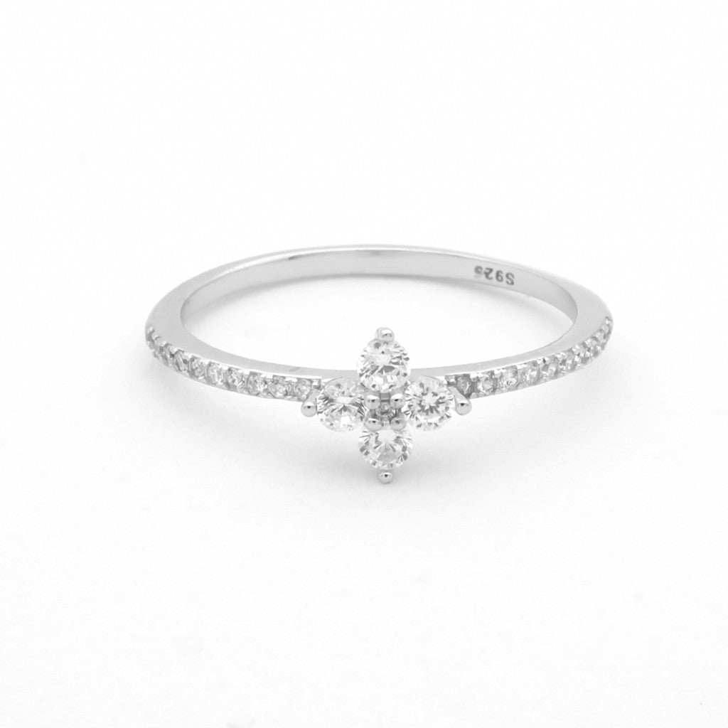 CZ Flower Sterling Silver Ring-Cubic Zirconia, Jewellery, Rings, Sterling Silver Rings, Women's Jewellery, Women's Rings-ssr0072-1_1-Glitters